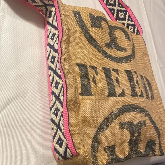 Collaboration TORY BURCH Burlap HOLT RENFREW FEED BAG Shoulder Cross Body Pink - Picture 5 of 16
